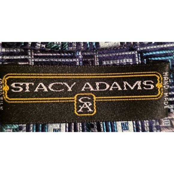 Vintage Tie Stacy Adams 100% Silk Handmade Geometric Square Blue & Silver - Picture 2 of 8